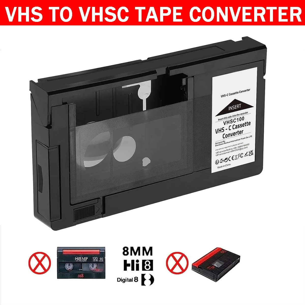 VHS to VHSC Tape Converter Player VHS-C Tapes VHS-C Cassette Motorized Adapter