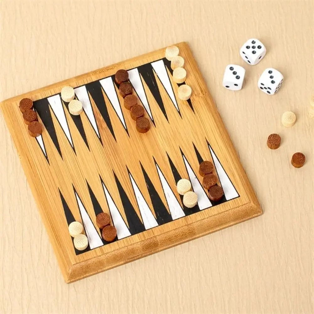 

Wooden Mini Chess Borad Game Chessboard Educational Travel Backgammon Checkers Portable Improve Intelligence