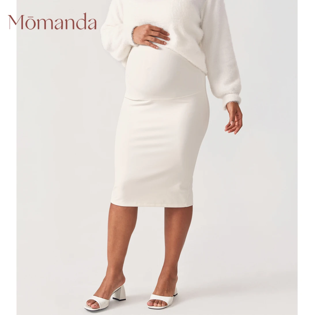 Momanda Women' s Natrelax™  Maternity Skirt High Waist Maternity Midi Skirt with Slit Stretchy Pregnancy Casual Pencil Skirt