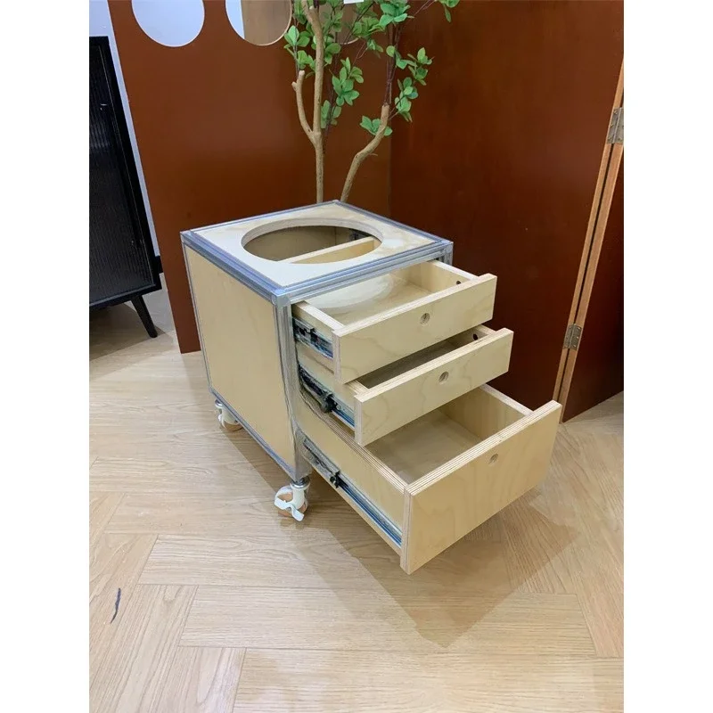 Aluminum profile mobile bedside table, living room sofa side cabinet birch