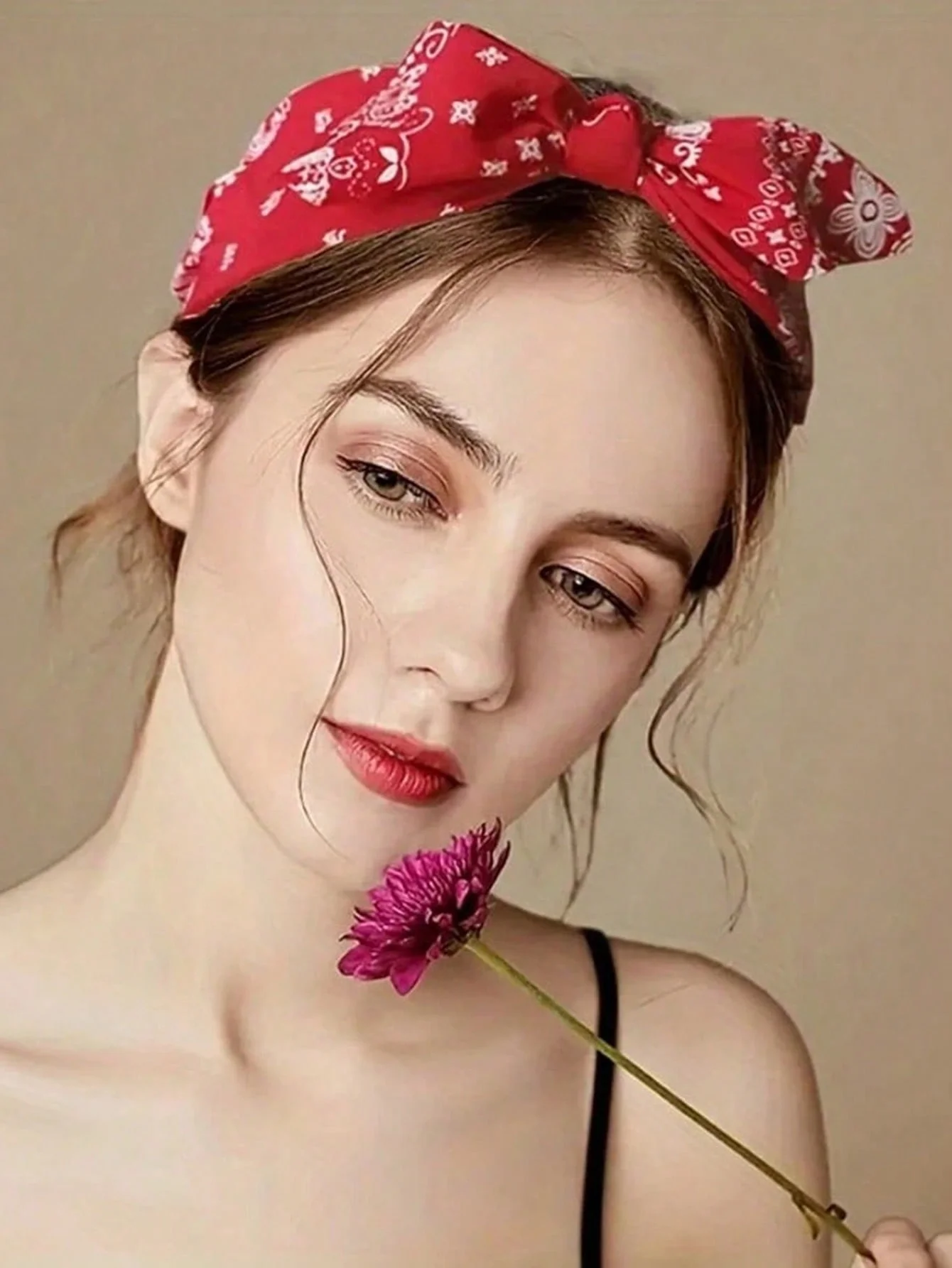 1pc Women's Bow Rabbit Ears Hairband Bohemian Style Wide Headband Ultra Wide Elastic African Wide Hair Wrap Headband - view 2