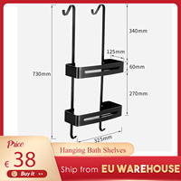 Hanging Bath Shelves Bathroom Shelf Organizer Nail-free Shampoo Holder Storage Shelf Rack Bathroom Basket Holder (Black/ White)