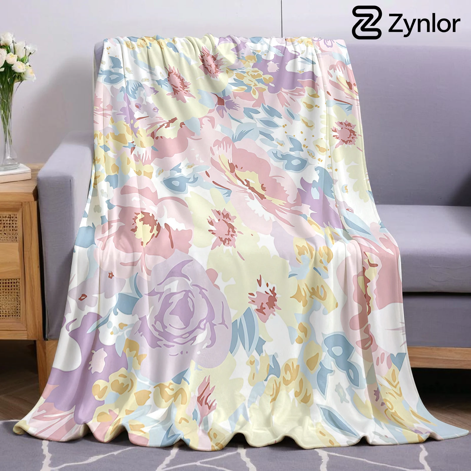 Pastel Watercolor Blooms Lightweight Microfiber Flannel Blanket Soft Warm Cozy Throw All Season for Bed Sofa Office Travel Gift