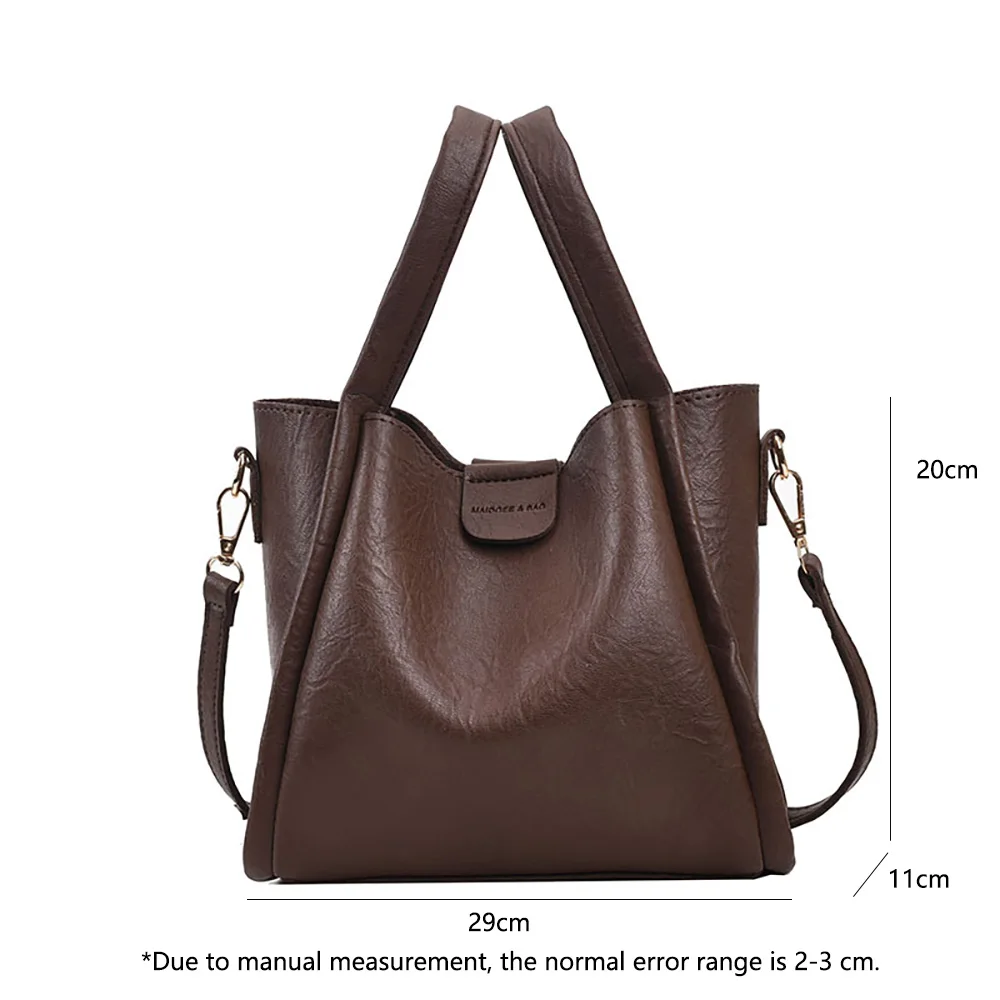 Vintage Large Capacity Bucket Crossbody Bag Women Fashion Solid Color Pu Leather Shoulder Bags Lady Commuter Handbags