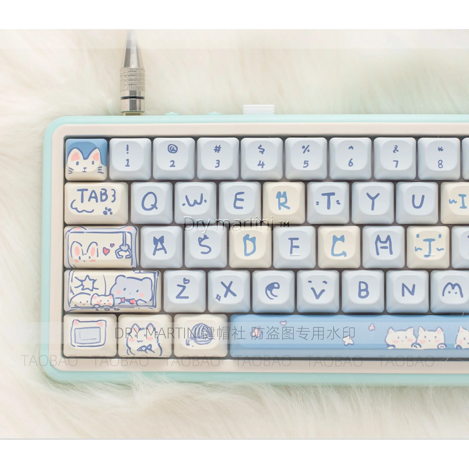 Imagem -02 - Bonito Gato Azul Moc Keycaps Pbt 145 Chaves Apto para Cherry Gateron Interruptores mx Teclados Mecânicos Meninas