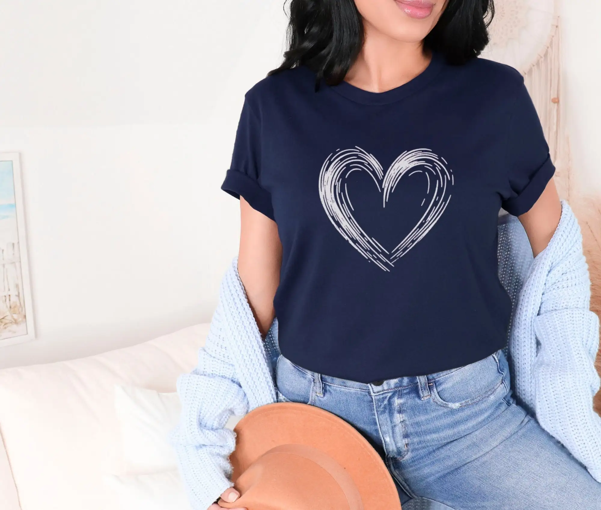 Double Heart T Shirt Stencil Love Cute On For Her Mama Yourself Self Apparel