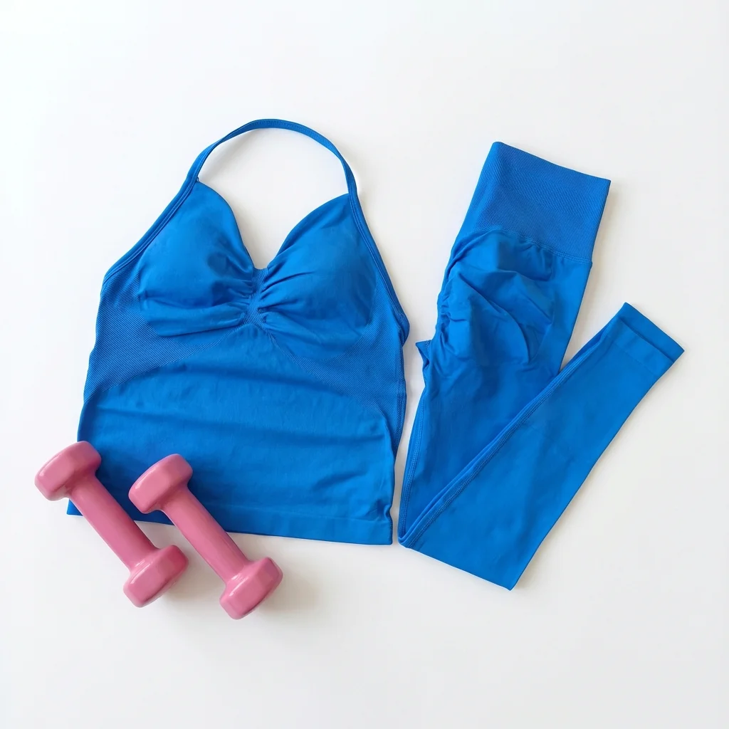 2-teiliges Yoga-Set für Damen: Rückenfreies Neckholder-Top, Hochgeschnittene Nahtlose Shorts, Fitness-Sportbekleidung, Workout-Set – Detail 9