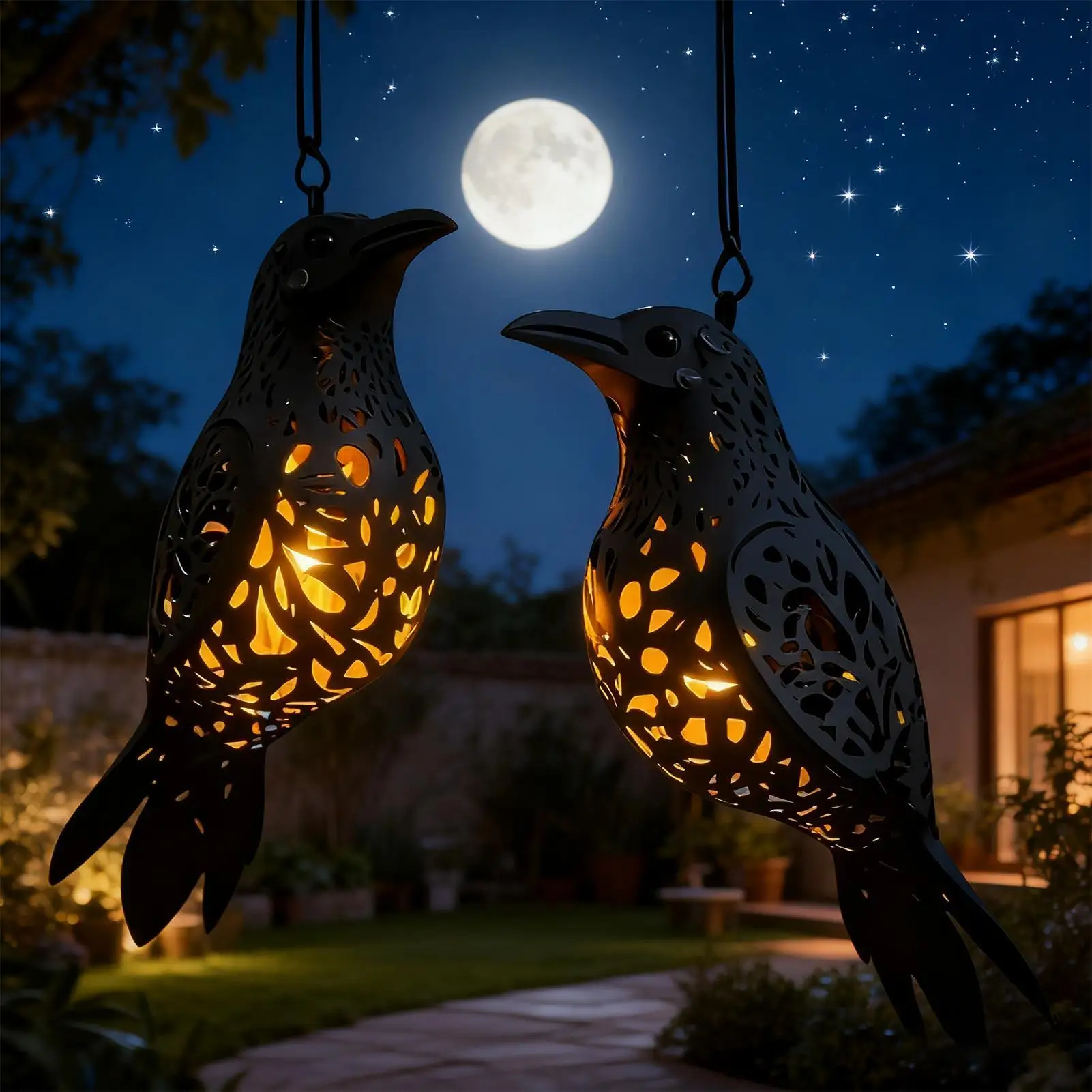 Halloween Gothic Raven Chandelier Hangable Pendant Lamp Holiday Decorations For Patio Porch Backyard Garden Apartment Outdoor