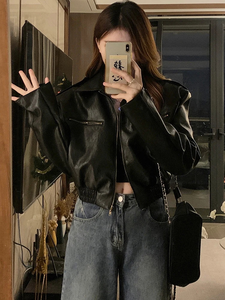 2025 New American Sle Or Bla Moto Giacca in pelle da donna Primavera Autunno Capispalla Slim Fit Cerniera ket Asimmetrico