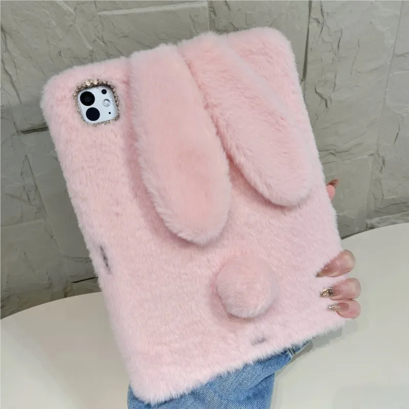 Cow Print Fluffy Bunny Tablet Case For Samsung Tab S10 FE/A9+/A11+/S9/S7/Tad S11/S8 11in Tab S7+ 12.4in with Pen Holder Cover