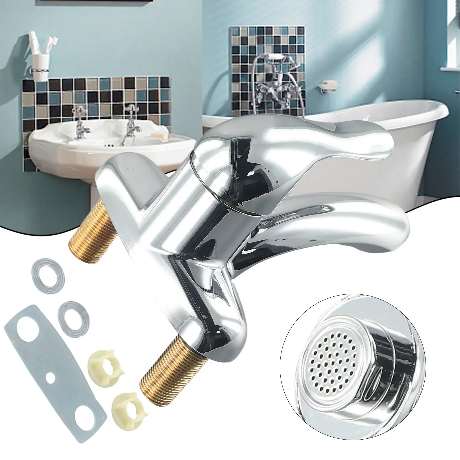 Bathroom Faucet Double-Hole Basin Hot And Cold Water Faucet Bathroom Sink Mixing Valve Switch Stainless Steel Sink Mixer Tap 
