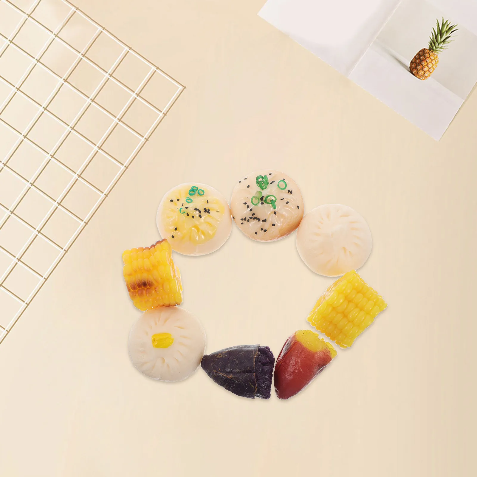 

8Pcs High Simulation Breakfast Food Models Lifelike Corn Sweet Potato Steamed Bun Decorative Props for Parent Child Play