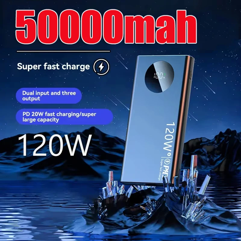 120W Fast Charging 50000mAh Thin And Light Portable Power Bank Cell Phone Accessories External Battery For IPhone Samsung Xiaomi