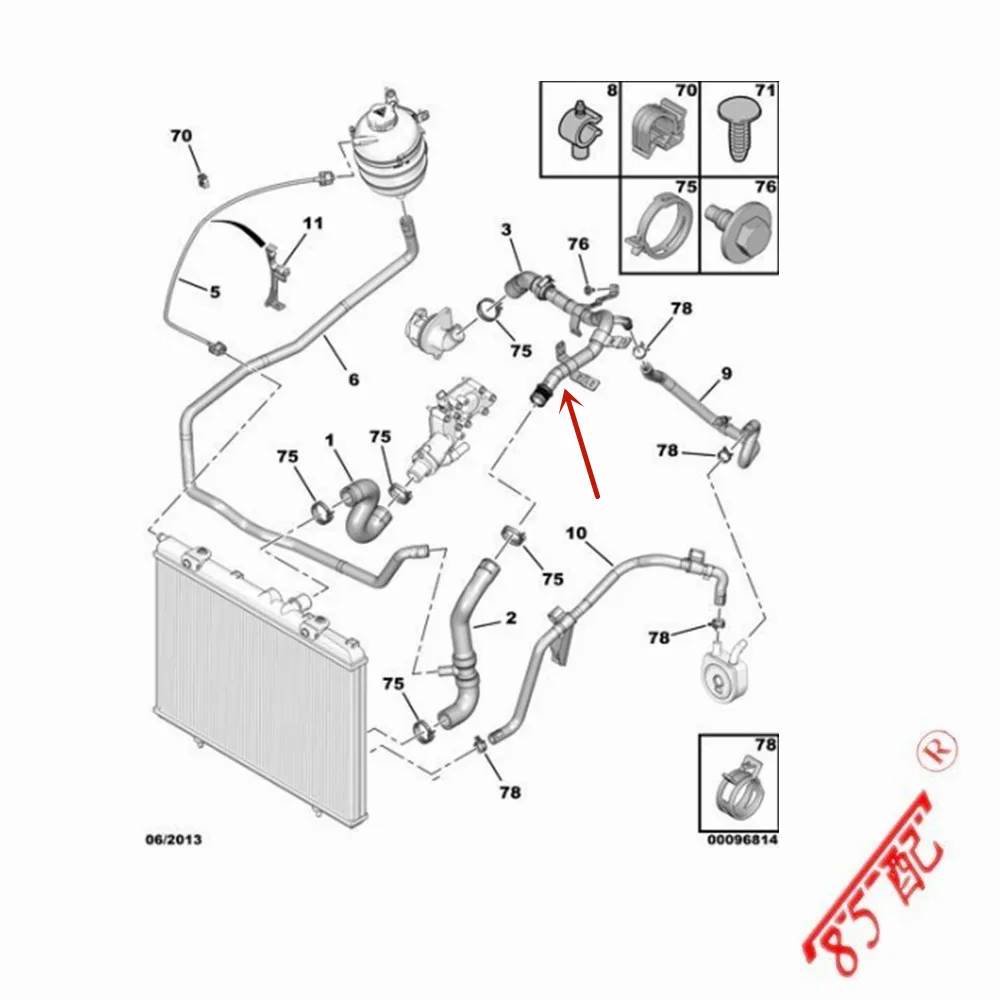 Engine Metal Water Pipe Cooling Pipe Joint 1351PX 1323FG 1351.PX 1323.FG FOR Peugeot 206 307 308 FOR Citroen C4 images - 6