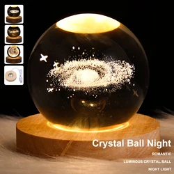 Crystal Ball Night Creative 3D Luminous Planetary Galaxy Astronaut Rechargeable Bedside Night Light Tabletop Ornament Gift