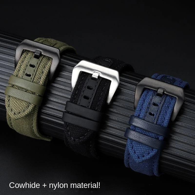 Nylonowe płótno skóra bydlęca dolny pasek do zegarka Breitling super ocean rozrządu Panerai PAM111 PAM441 Diesel Watchband 20mm 22mm 24mm