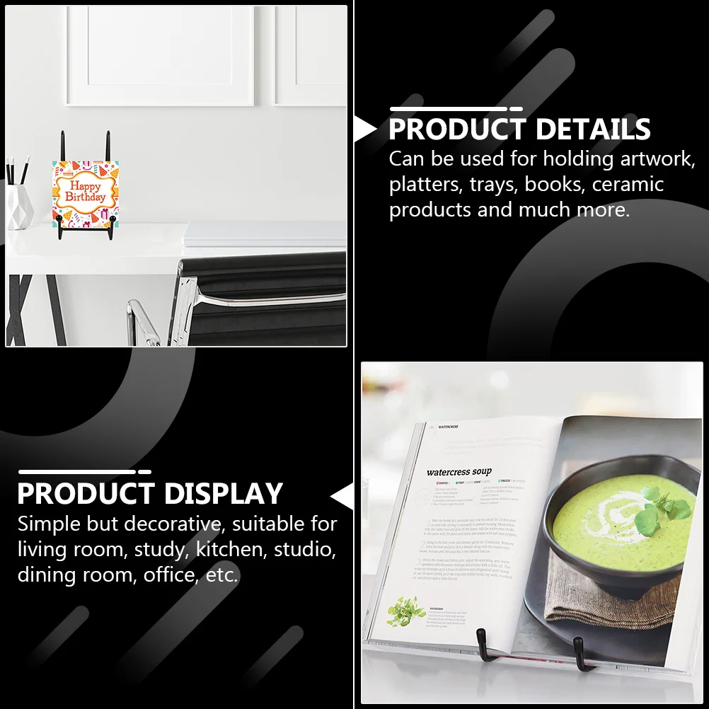 

4Pcs Iron Display Stands Metal Plate Stands for Decorative Artwork Book Display Kitchen Storage Easel Decorative Rack