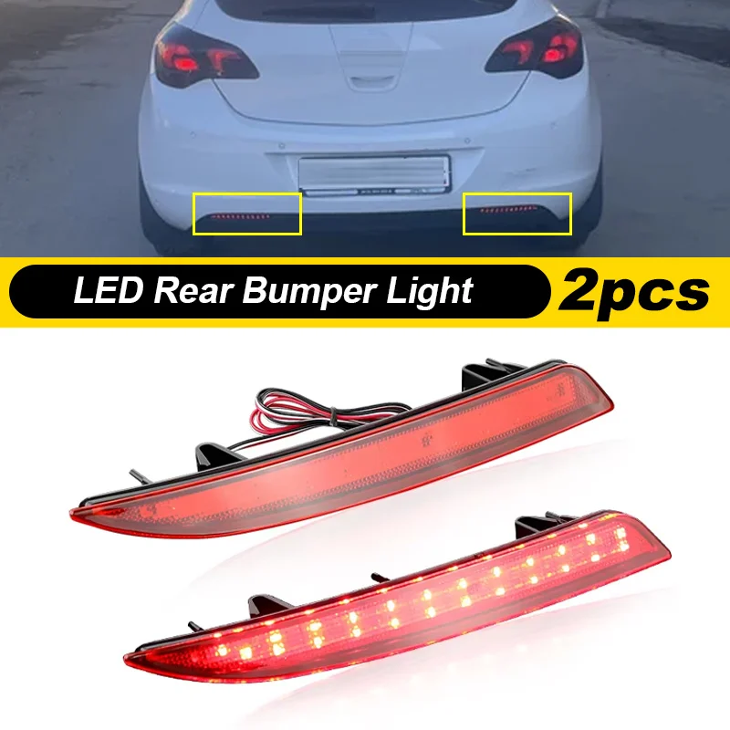 2Pcs Red / Smoke Lens 48-SMD LED Rear Bumper Reflector LED Brake Stop Light For Opel Vauxhall Astra J 5D HB 2009-2012