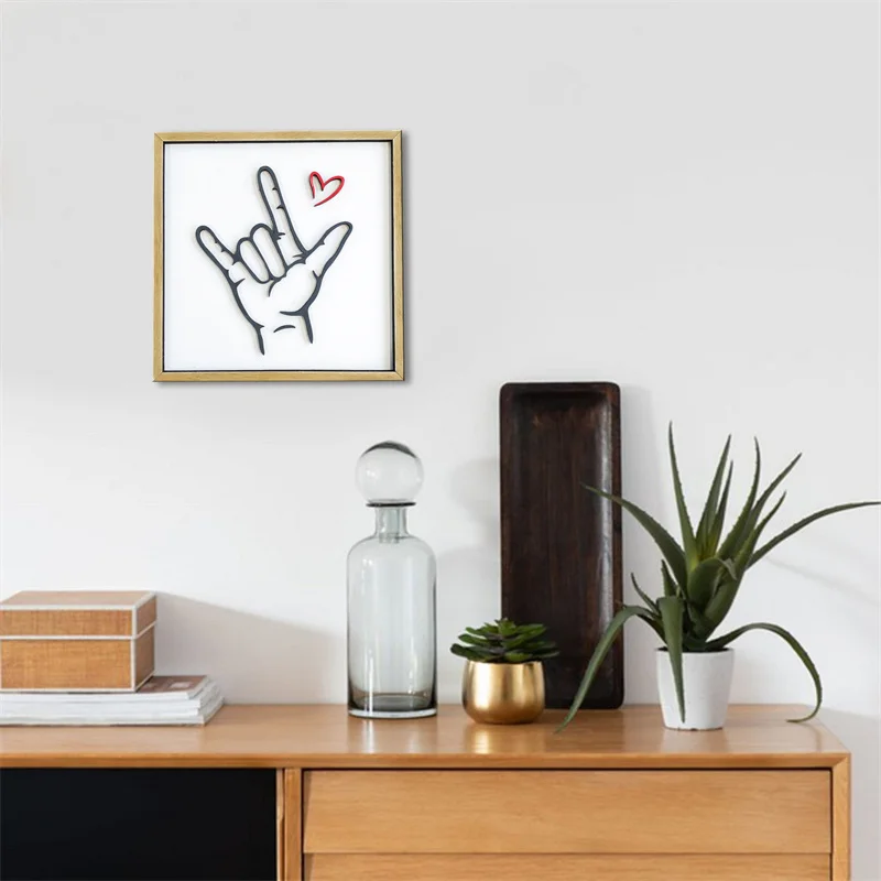 I Love You Gesture Stereoscopic Photo Frame Wooden Hand Love Sign For Home Room Living Room Office Decor