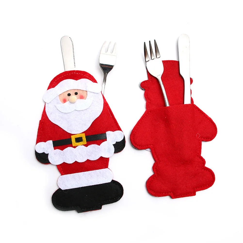 

6pcs Christmas Cutter Fork Bag Santa Snowman Elk Print Reusable Tableware Holder Holiday Dinner Decoration Pockets