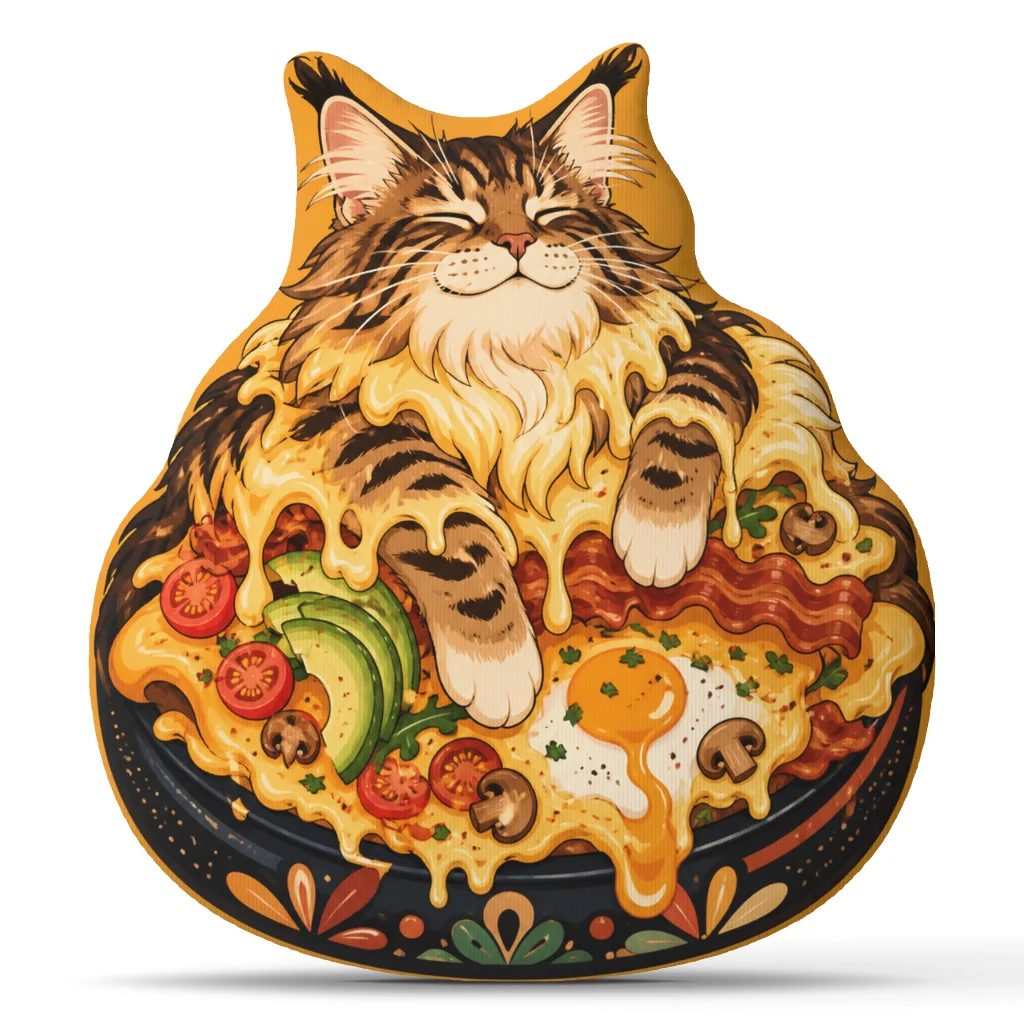 Maine Coon Pizza Cat Throw Pillow Funny Food Lover Cushion Stuffed Shaped Accent Pillow Sofa Home Decor Gift for Cat Lovers