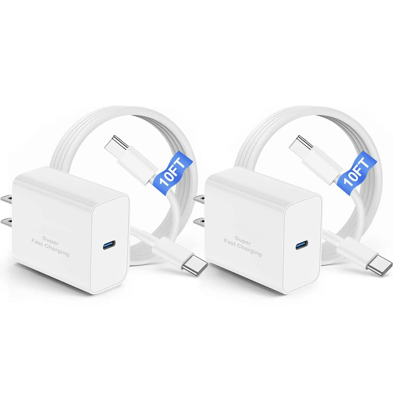 

2Pack USB C Fast Charger Block 10ft Type C Cable for iPhone 17 16 15 Pro Max/Plus/iPad