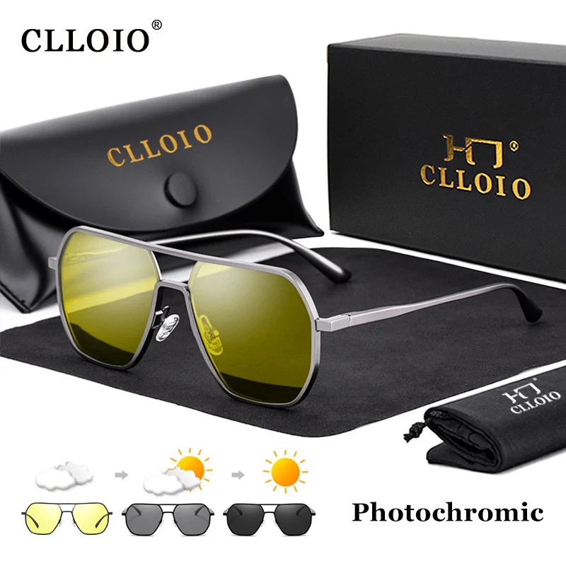 CLLOIO przeciwodblaskowe okulary noktowizyjne mężczyźni kobiety spolaryzowane okulary przeciwsłoneczne do jazdy kwadratowe aluminiowe fotochromowe okulary przeciwsłoneczne UV400