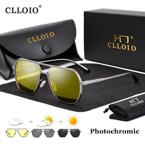CLLOIO gafas de visión nocturna antideslumbrantes para hombres y mujeres, gafas de sol polarizadas para conducir, gafas de sol fotocromáticas cuadradas de aluminio UV400