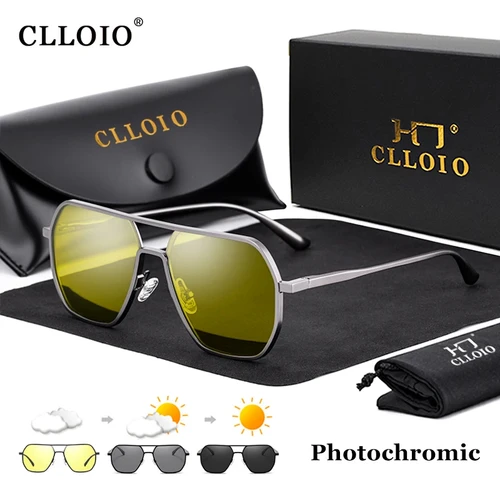 CLLOIO gafas de visión nocturna antideslumbrantes para hombres y mujeres, gafas de sol polarizadas para conducir, gafas de sol fotocromáticas cuadradas de aluminio UV400