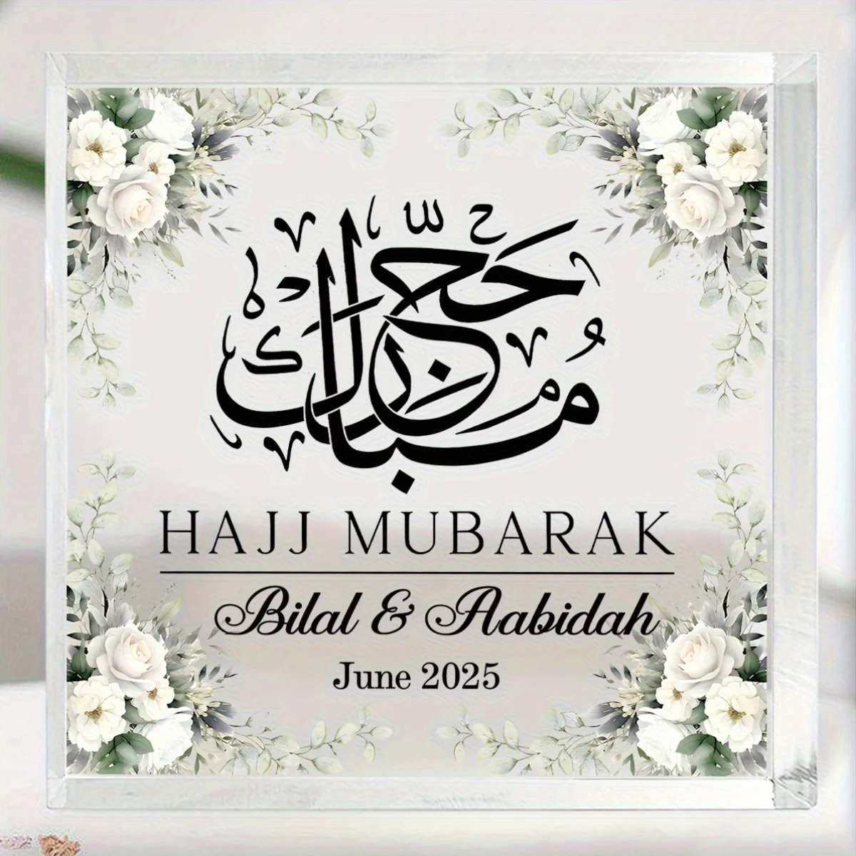 CIFBUY Acrylic Plaque 2D Flat Hajj Mubarak Arabic Calligraphy Floral Desktop Decor Home Ornament Gift