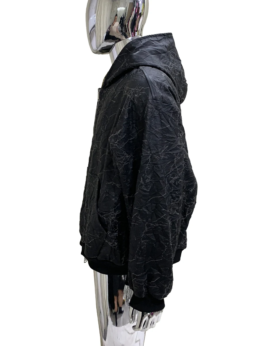 

Spring Autumn Oversized Reversible Distressed Pu Leather Jacket Hoodies Men with Plaid Lining Inside Sweatshirt Streetwear 2025