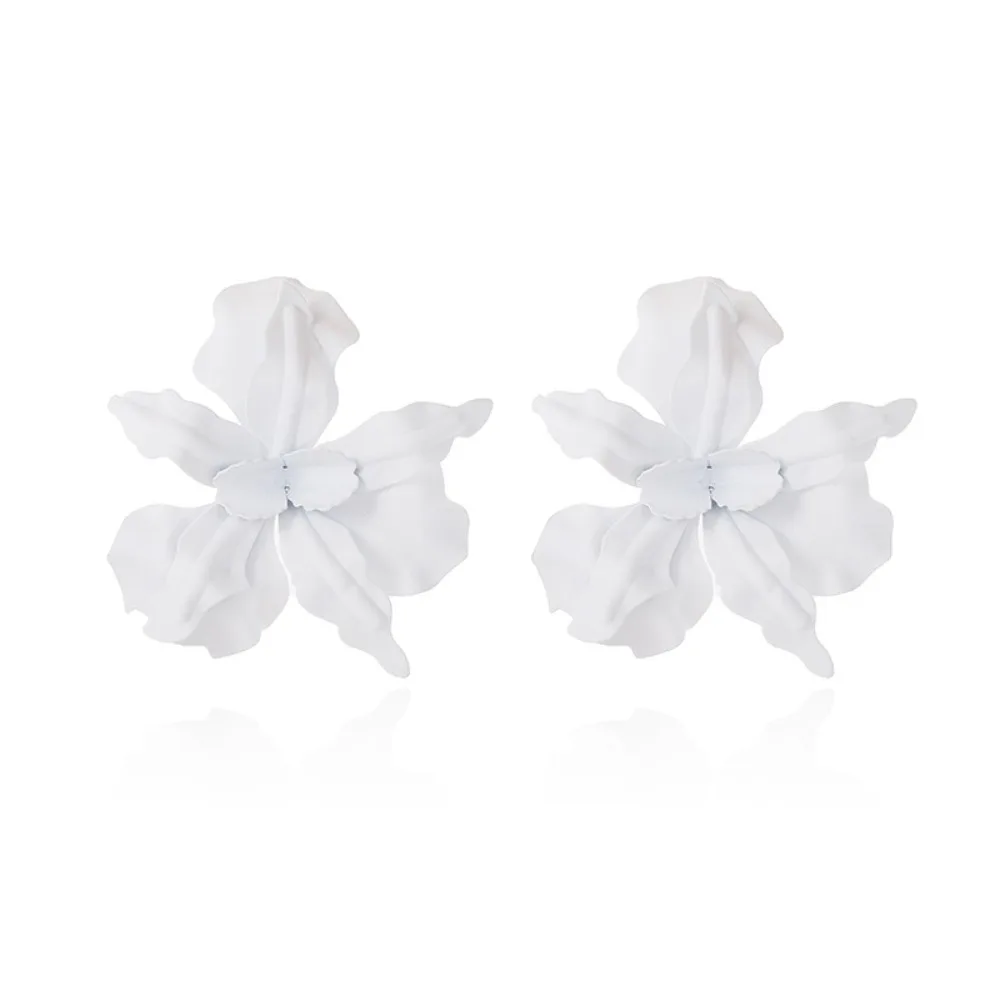 

Retro Pleated Exaggerated Flower Earrings Baking Paint Petal Large Flower Earrings Luxury Gorgeous Ear Accessories Gift