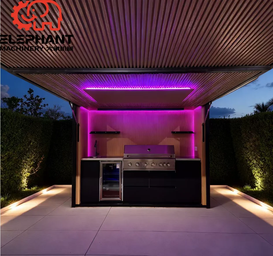 Modular Weatherproof Enclosed Shelter Electric Grill Outdoor Kitchen Pavilion Featuring Sink Stainless Steel Eco-Friendly Design