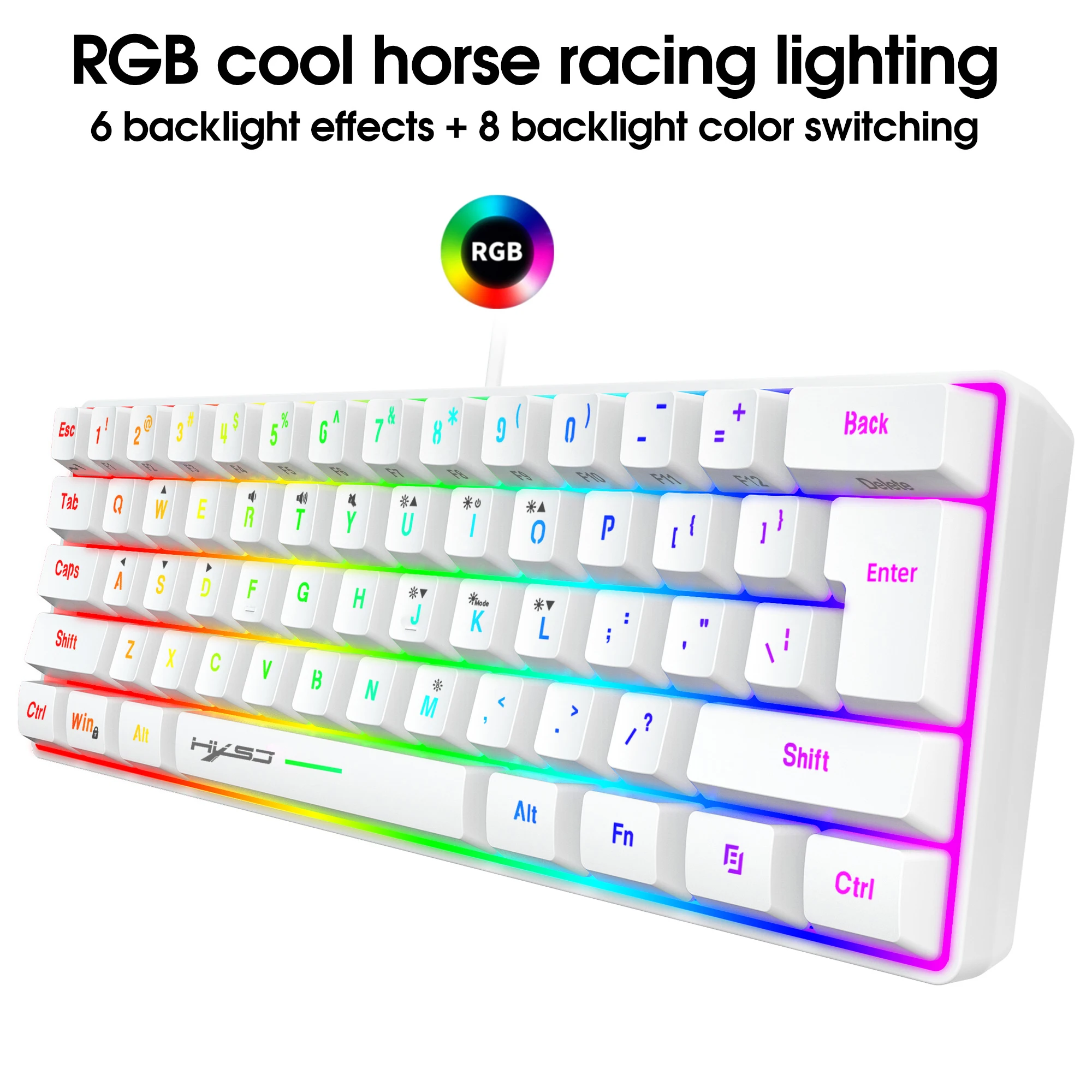 Imagem -03 - Hxsj-rgb Teclado Retroiluminado com Fio Mini Gaming Teclado Ultra-compacto Impermeável Pequeno Compacto 61 Teclas pc Mac Hxsj 60