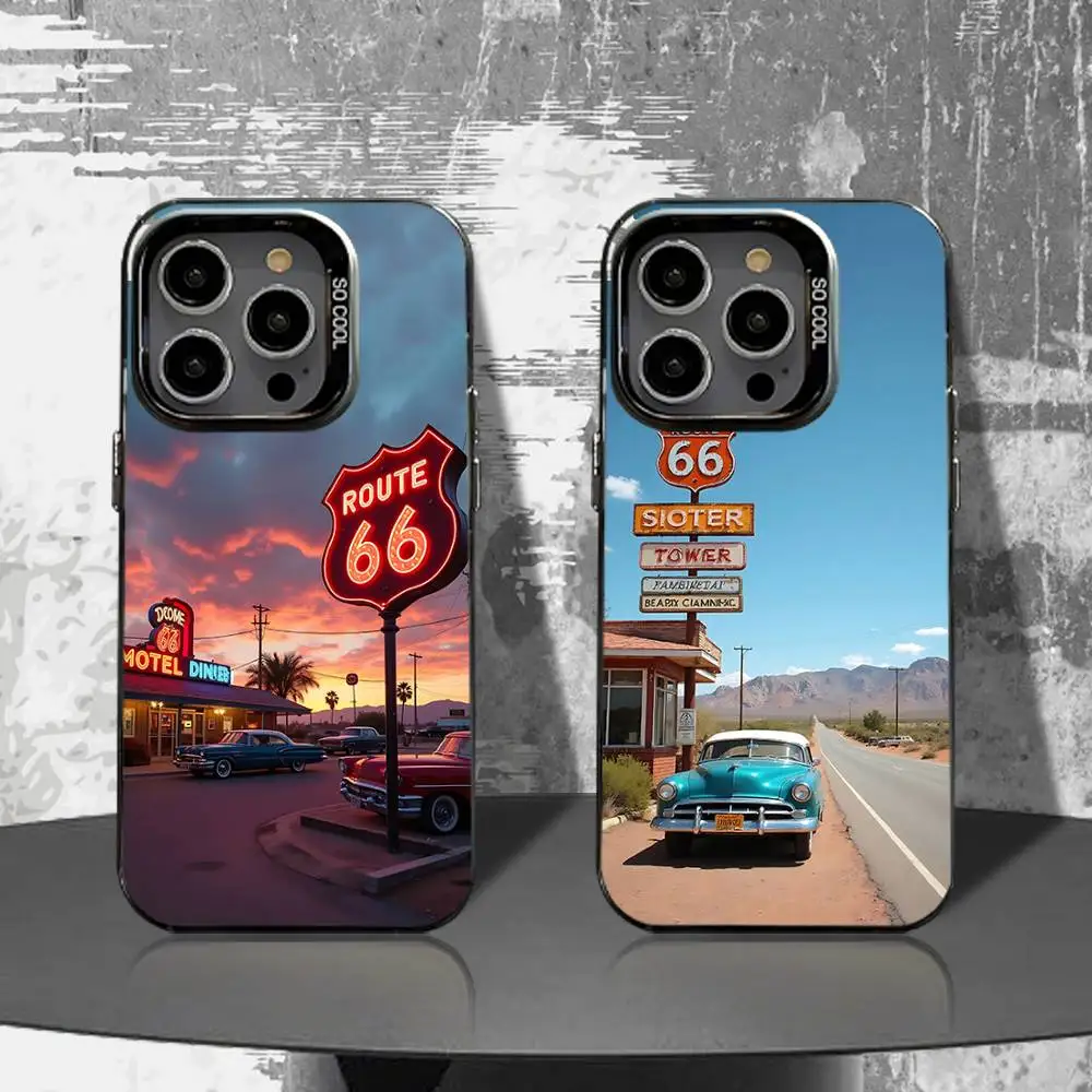 

US Route 66 Phone Case For iPhone 16,15,14,13,12,11,Pro,XS,Max,Plus,Mini,SE4,E Black Matte Shockproof Cover