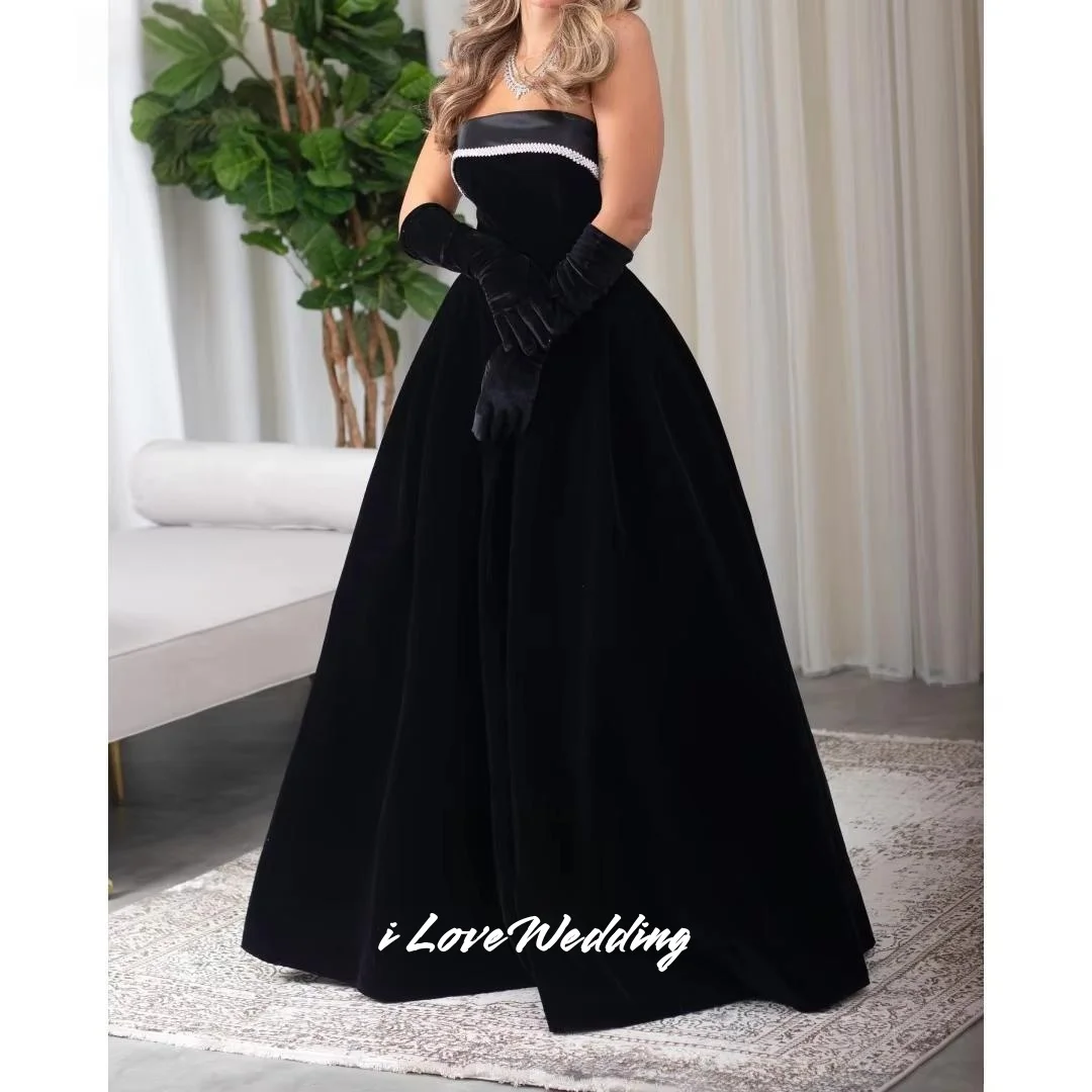 

Black Strapless Prom Dress 2025 Removable Sleeve Beaded A-Line Pleated Floor-Length Evening Dress Wedding Party Dress Customized