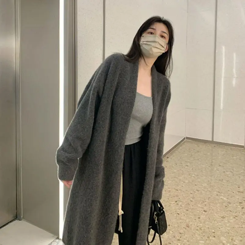 

Long Style Cardigan Women Harajuku Solid All-match Loose-fitting Knitting Autumn Temperament Cozy Popular Ins Lightweight Simple