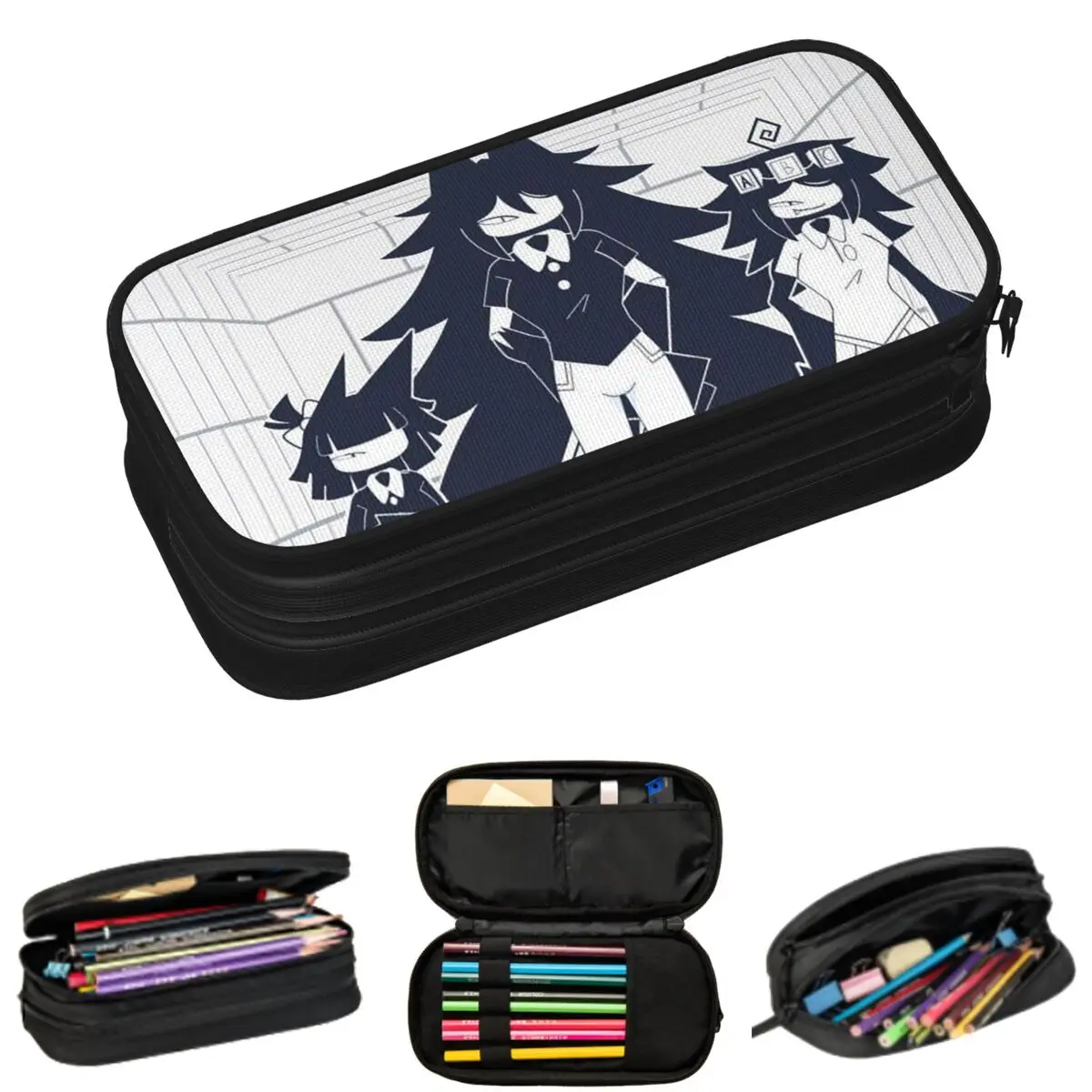 FPE Miss Circle Doodle Cartoon Game Pencil Cases for Students Gifts Pen Box Pencil Bag Large Storage Pencil Pouch