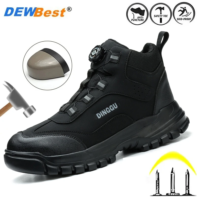 High-top four seasons men's anti-smash and anti-puncture construction site safety shoes buttoned work shoes work shoes