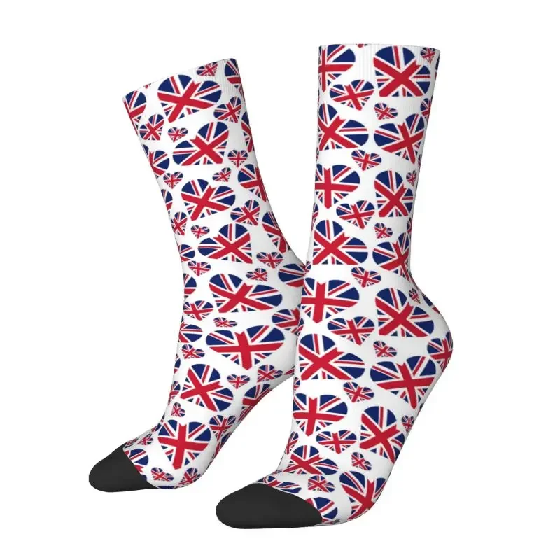 Heart Of British Flag Mens Crazy Crew Socks Hip Hop Funny United Kingdom UK Proud Spring Summer Autumn Winter Dress Socks