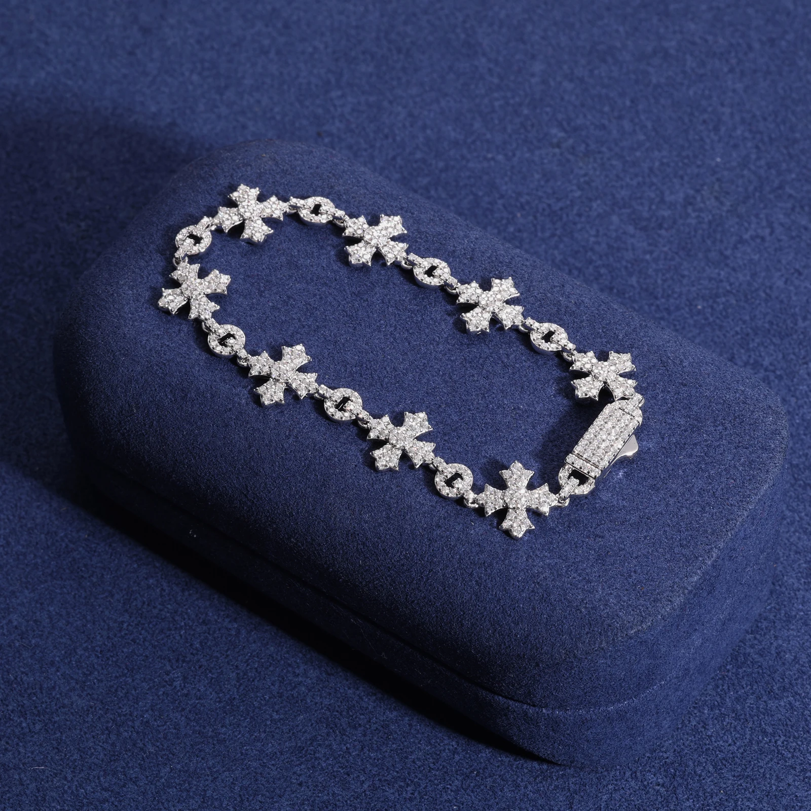 2024 New Sterling Silver 925 Charm Corss Chain Bracelets For Women Men Iced Out Moissanite Fine Jewelry Gifts