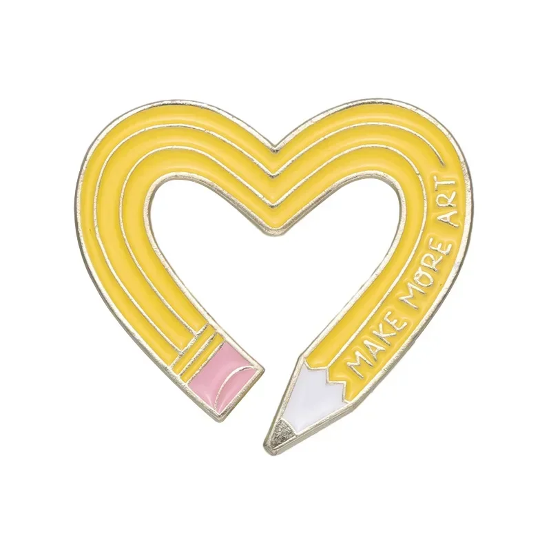 Enamel Pins Cute Pencil Metal Emblem Personalized Yellow Love Pen Shape Emblem Sweet Girl Style Accessory Pin Badge Metal