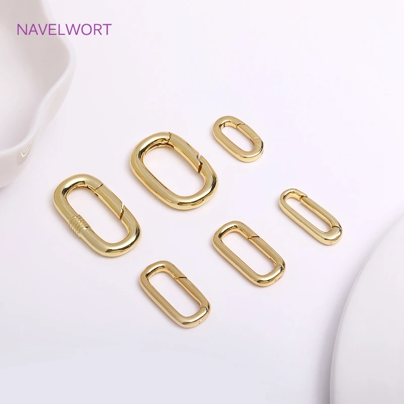 Trendy 18K Gold Plated Brass Heart/Oval Carabiner Spring Clasps Push Clasp For DIY Handmade Jewelry Making Accessories
