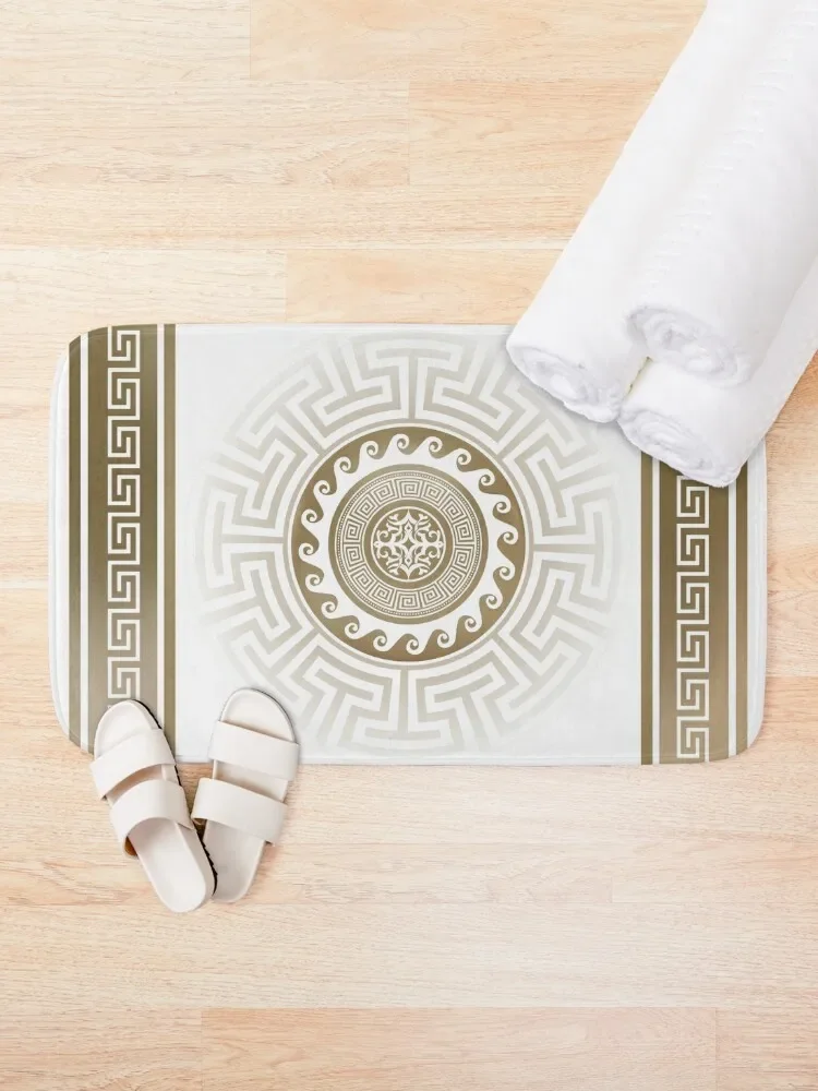 Greek Key Meander Bronze White Bath Mat Bathroom Rugs For Hallway On The Floor Mat