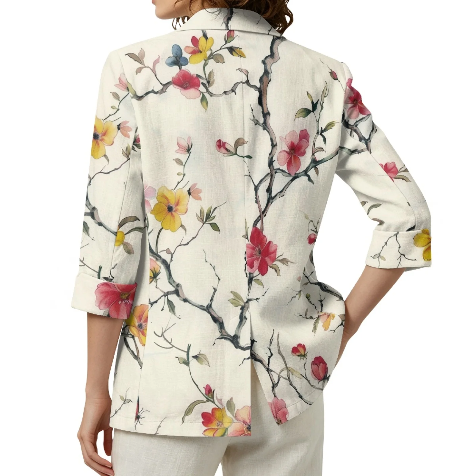 PENSTROLL Floral Butterfly Linen Like Thin Coat Beach Cover Up for Womens 3/4 Sleeve Open Front Top