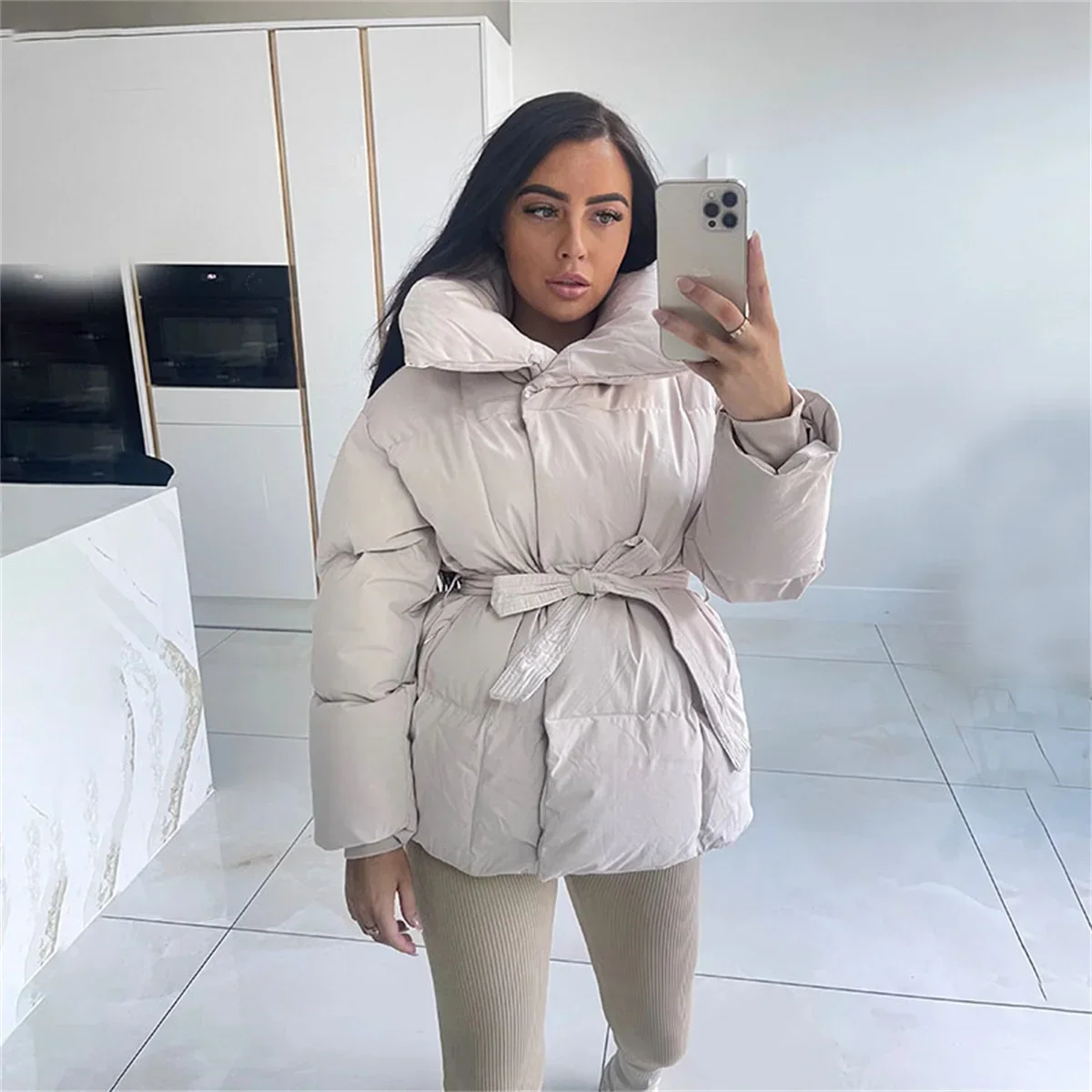 Winter Coat Women Stand Collar Elegant New Solid Puffer Jackets Female Ladies Streetwear