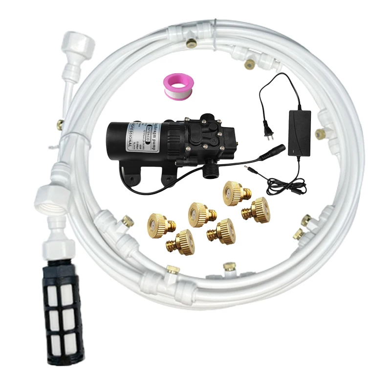 15M White Brass Nozzles Mist Spray Kit - Electric Diaphragm Pump Misting System for Automatic Garden Watering