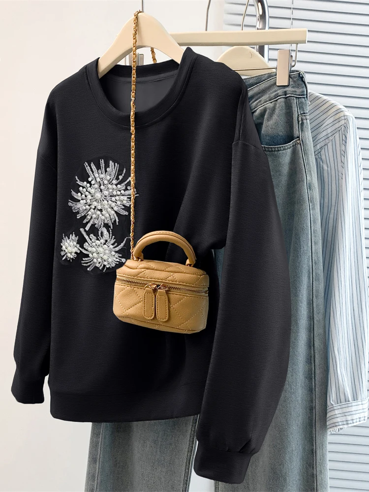 Suéter Feminino Plus Size com Glitter e Design Sensacional, Estilo Coreano, Solto e Artístico para o Dia a Dia