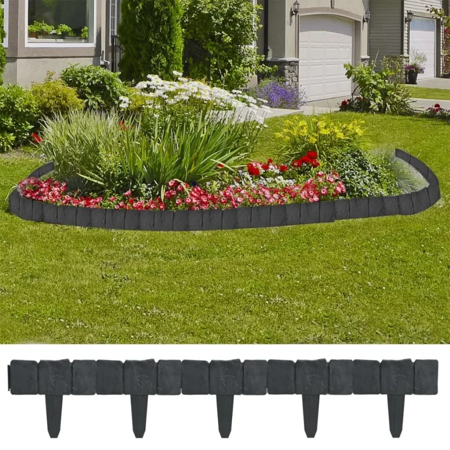

Plastic Garden Lawn Fence Stone Look 41 pcs 32.8'