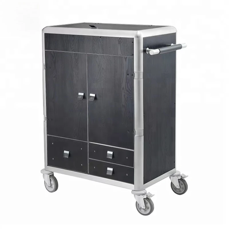 Wooden Housekeeping Trolley Cart with Doors and Locks